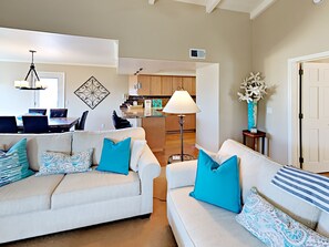 Smart TV, fireplace, DVD player, books