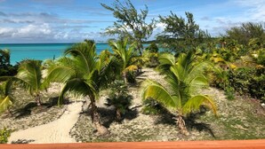 A tropical beach with palm trees and a clear blue sky. - LARGE 4 Bed/4Bath BEACHFRONT APARTMENT SLEEPS 8 and directly  on HOOPERS BAY (Georgetown)