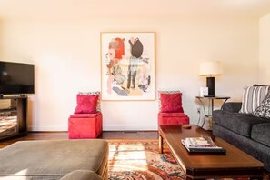 Smart TV, DVD player, books, video library