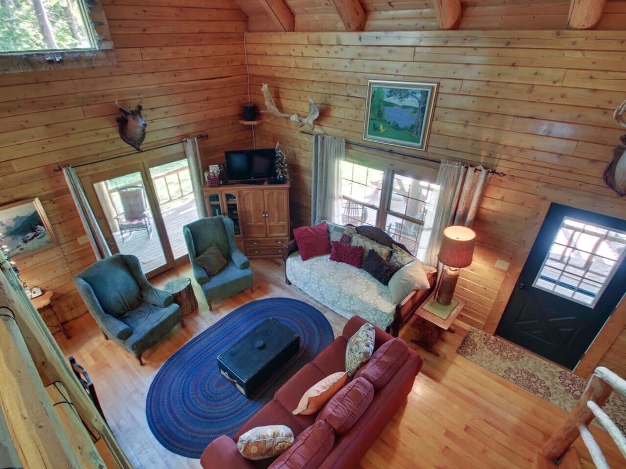 Smart TV, lareira, DVD player, livros