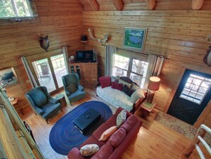 Smart TV, fireplace, DVD player, books