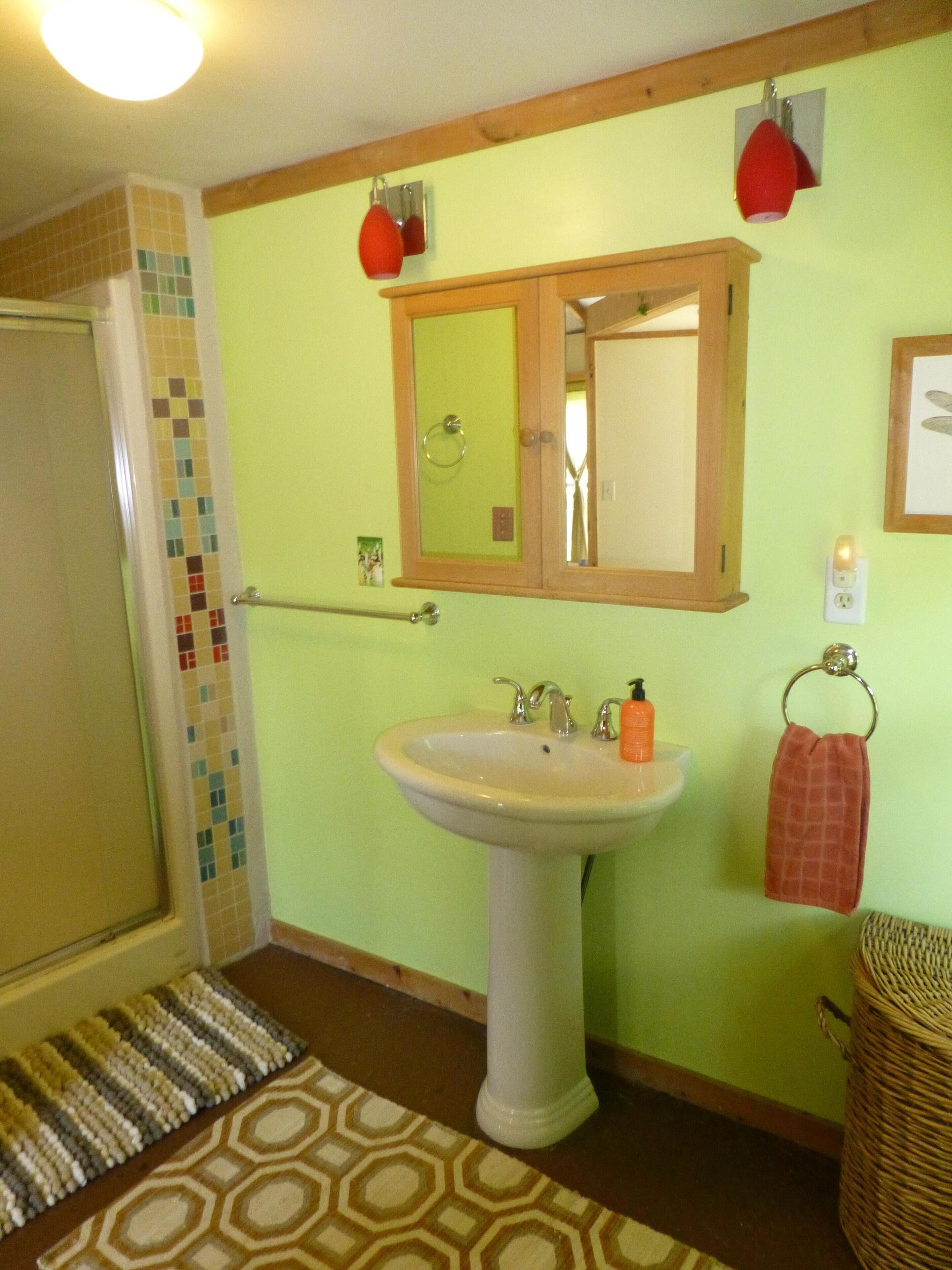 Douche, sèche-cheveux, serviettes fournies, savon