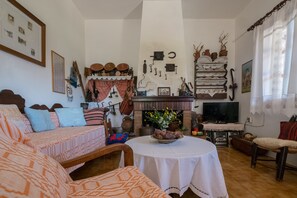 Traditional House, 2 Bedrooms | Living area | Flat-screen TV, fireplace - Traditional Cretan Family Home (Kissamos)