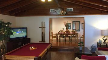 Smart TV, fireplace, video games, DVD player