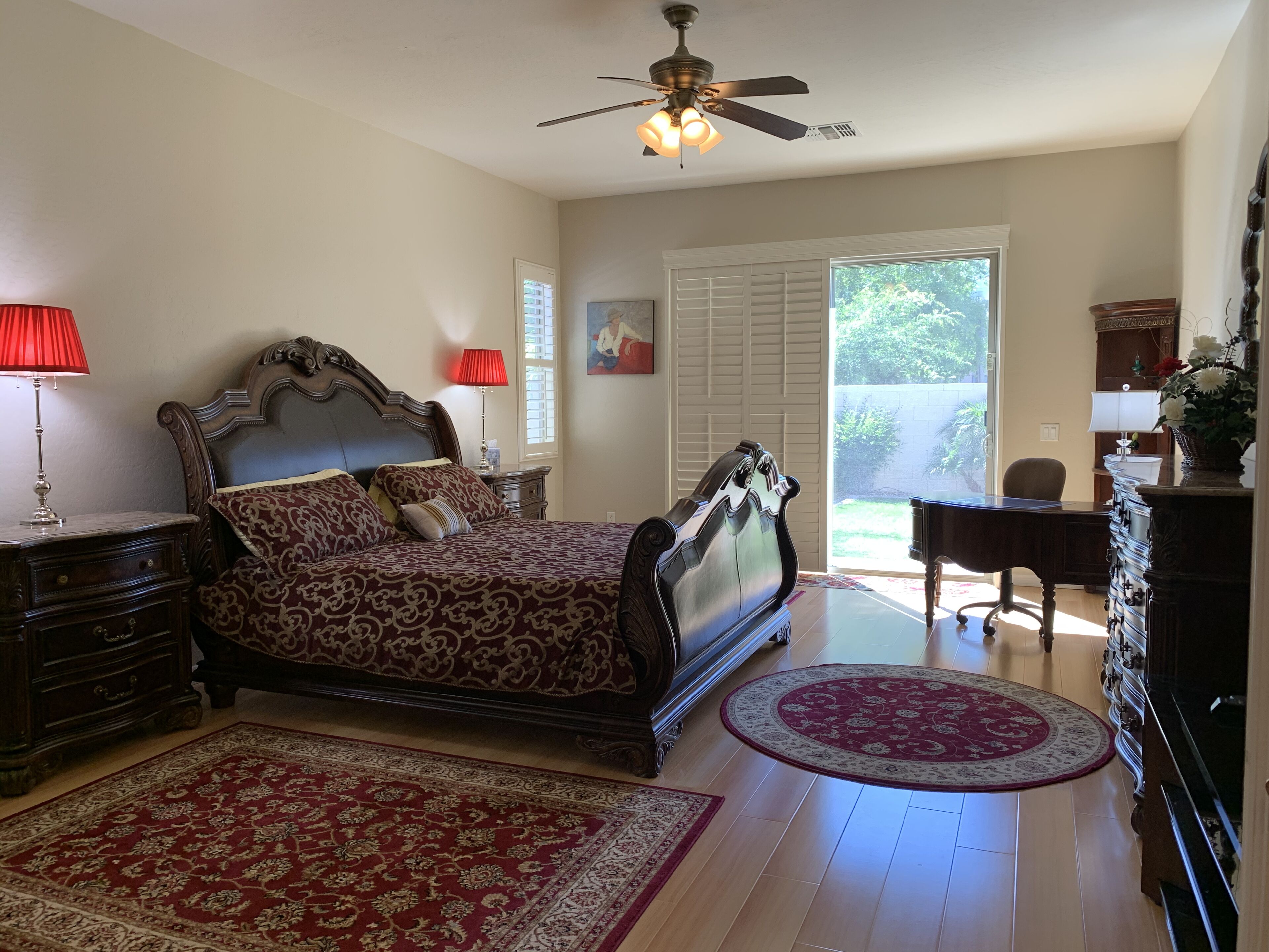 Master bedroom with King size bedroom set.