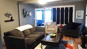 TV connectée, cheminée, livres