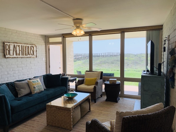 Smart TV, DVD player, books, video library