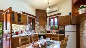 Villa | Private kitchen | Coffee/tea maker, fridge, microwave, oven - Gorgeous Villa With Pool & Gardens (Agios Vasileios)