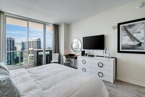 1 bedroom, desk, iron/ironing board, travel cot