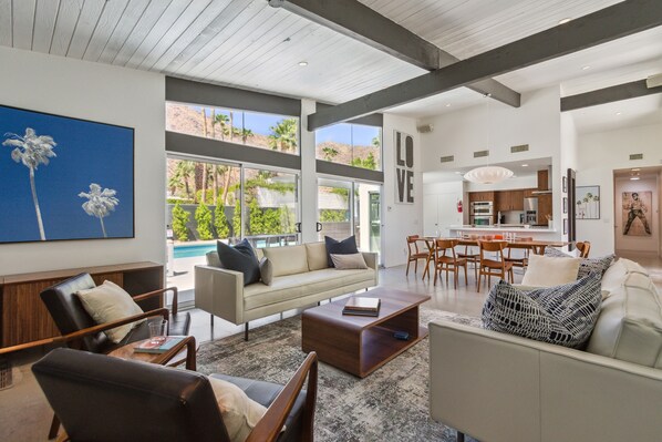 Smart TV, fireplace, stereo, printers