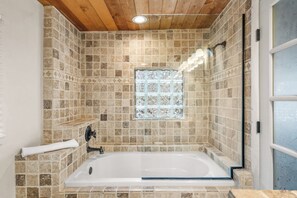 Shower, hair dryer, shampoo