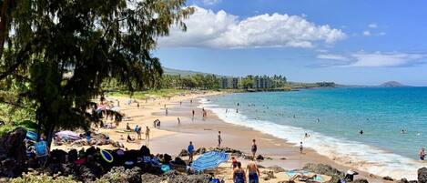 Beach nearby, sun-loungers, beach towels