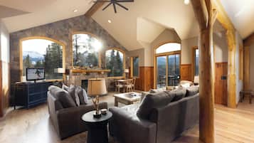 TV, fireplace, video games, foosball