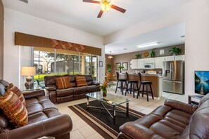 Smart TV, video games, DVD player, foosball