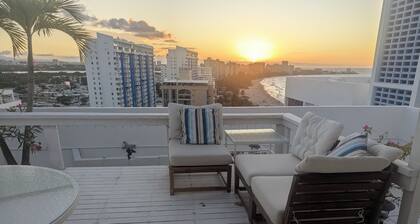 Rooftop, private garden penthouse, 2 beach view Bedrooms, free parking, WIFI