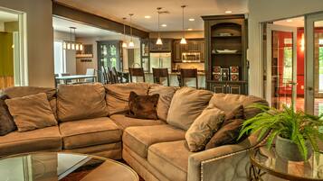 Smart TV, fireplace, video games, foosball