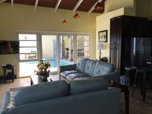 TV, DVD player, books, video library