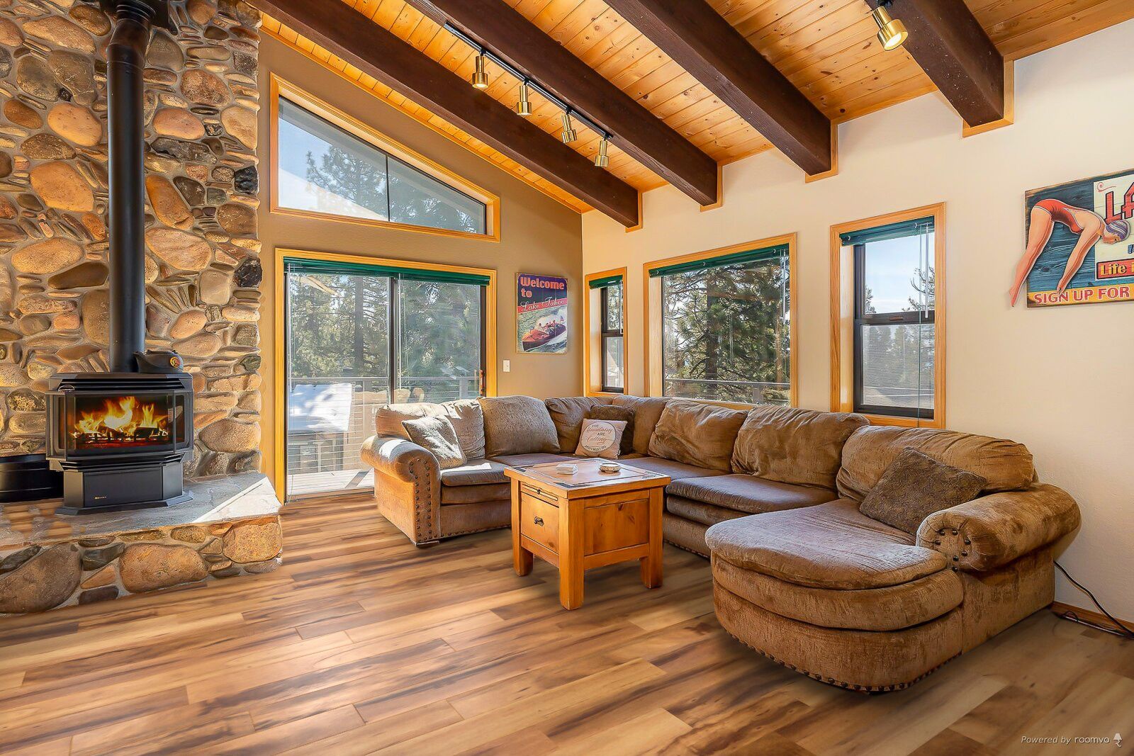 Smart TV, fireplace, video games, DVD player