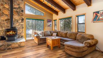 Smart TV, fireplace, video games, DVD player