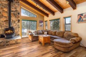 Smart TV, fireplace, video games, DVD player