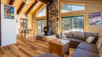 Smart TV, fireplace, video games, DVD player