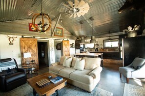 Smart TV, fireplace, DVD player, books