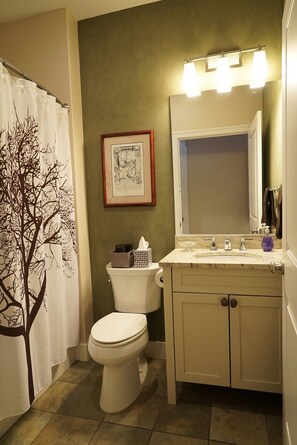 Tina con regadera, amenidades de baño ecológicas, secadora de cabello 