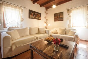 Traditional House, 2 Bedrooms | Living area | Flat-screen TV, fireplace, books, stereo - Traditional Elegant Cretan Mansion (Chania)