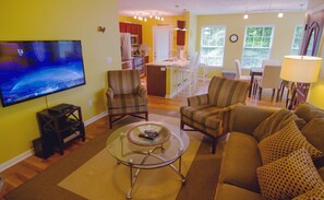 Televisión, chimenea y reproductor de DVD 