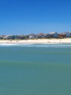On the beach, sun loungers