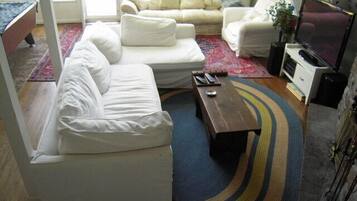 Smart-TV, Kamin, DVD-Player, Bücher