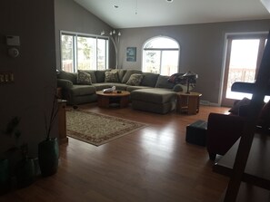 Smart TV, fireplace, DVD player, books