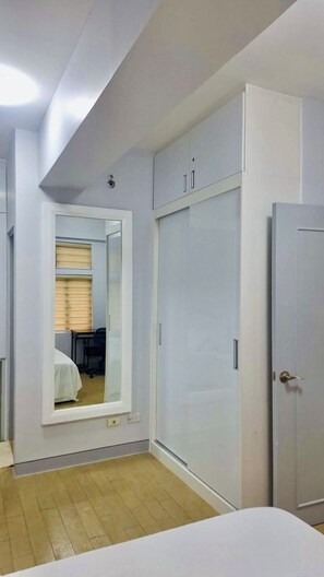 1 bedroom, desk, laptop workspace, iron/ironing board