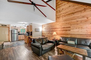 Smart TV, fireplace, video games, DVD player