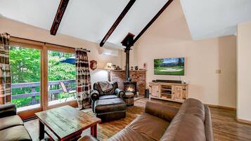 Smart TV, fireplace, video games, DVD player