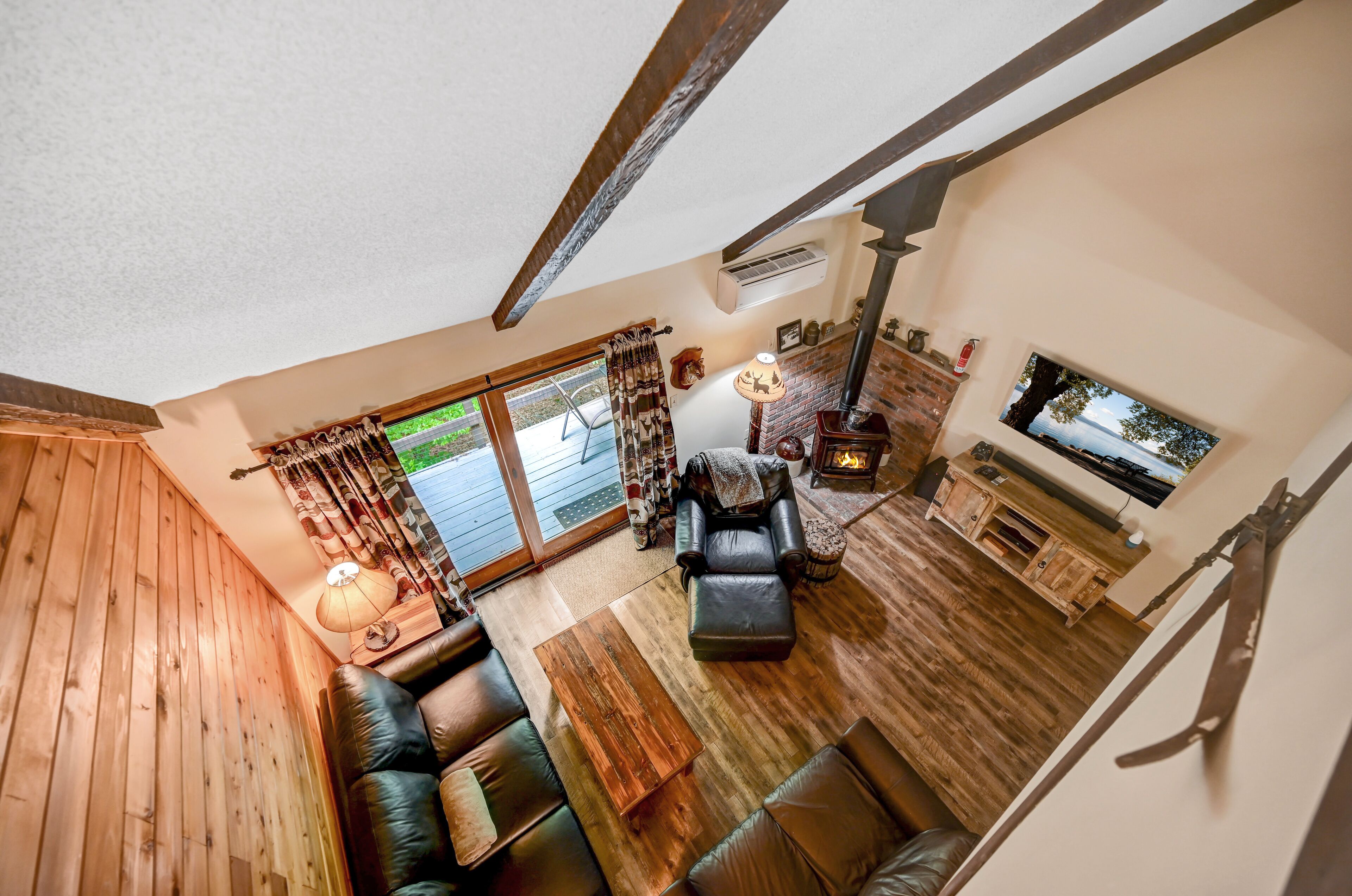 Smart TV, fireplace, video games, DVD player