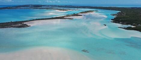 On the beach, sun-loungers, beach towels