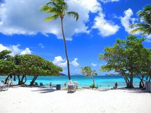 On the beach, sun-loungers, beach towels - Island Time on Sapphire Beach,  Beach level walkout, Bldg A (St Thomas)