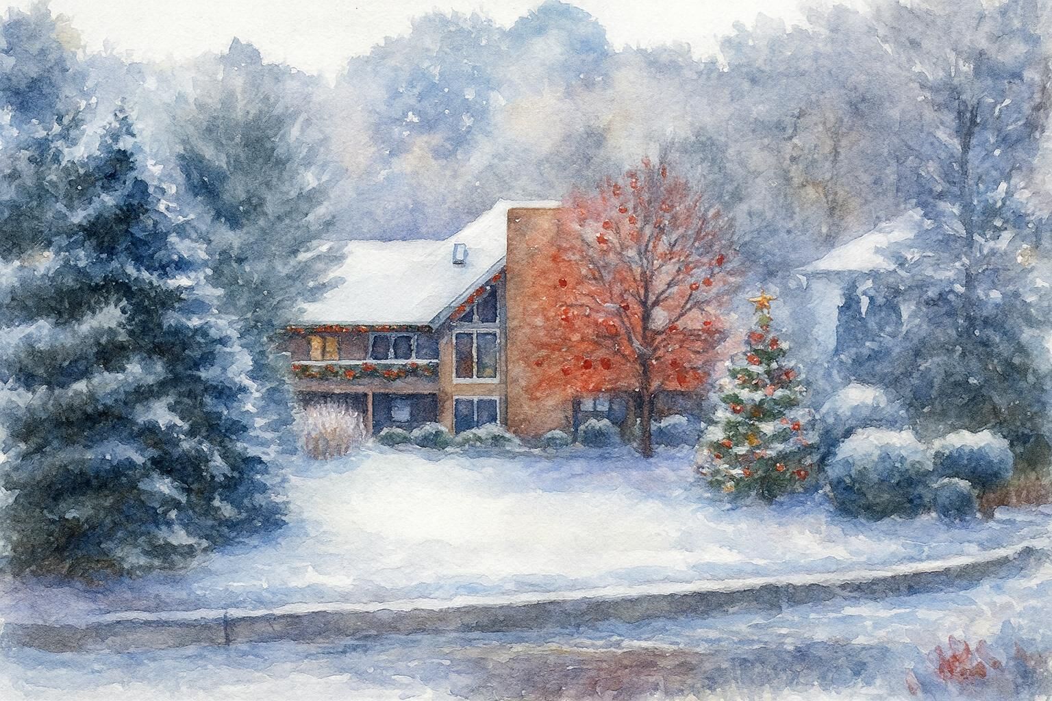 Winter View of entire home.  Guest suite at ground level