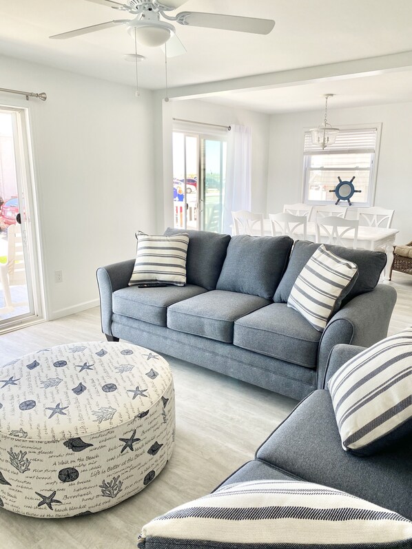 Smart TV, fireplace, DVD player, books