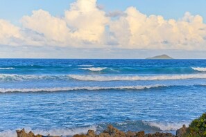 On the beach, sun-loungers, beach towels - Luxurious Oceanfront Honeymoon Cottage - as seen on HGTV - Gated Subdivision (Christiansted)