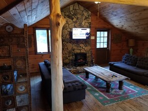 Smart TV, fireplace, DVD player, stereo