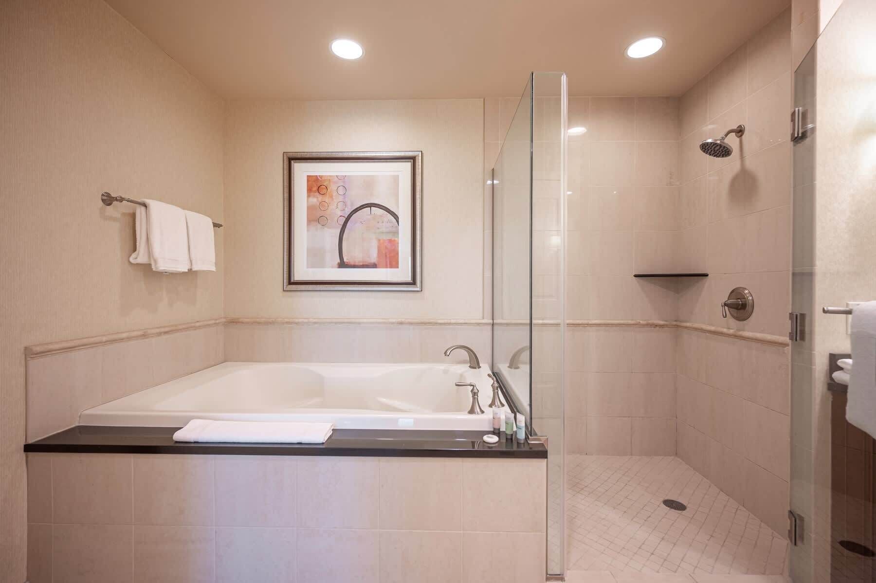 Bathtub, hair dryer, towels