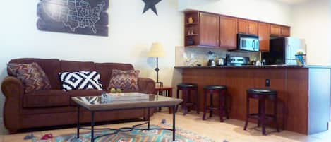 Smart TV, DVD player, video library, stereo