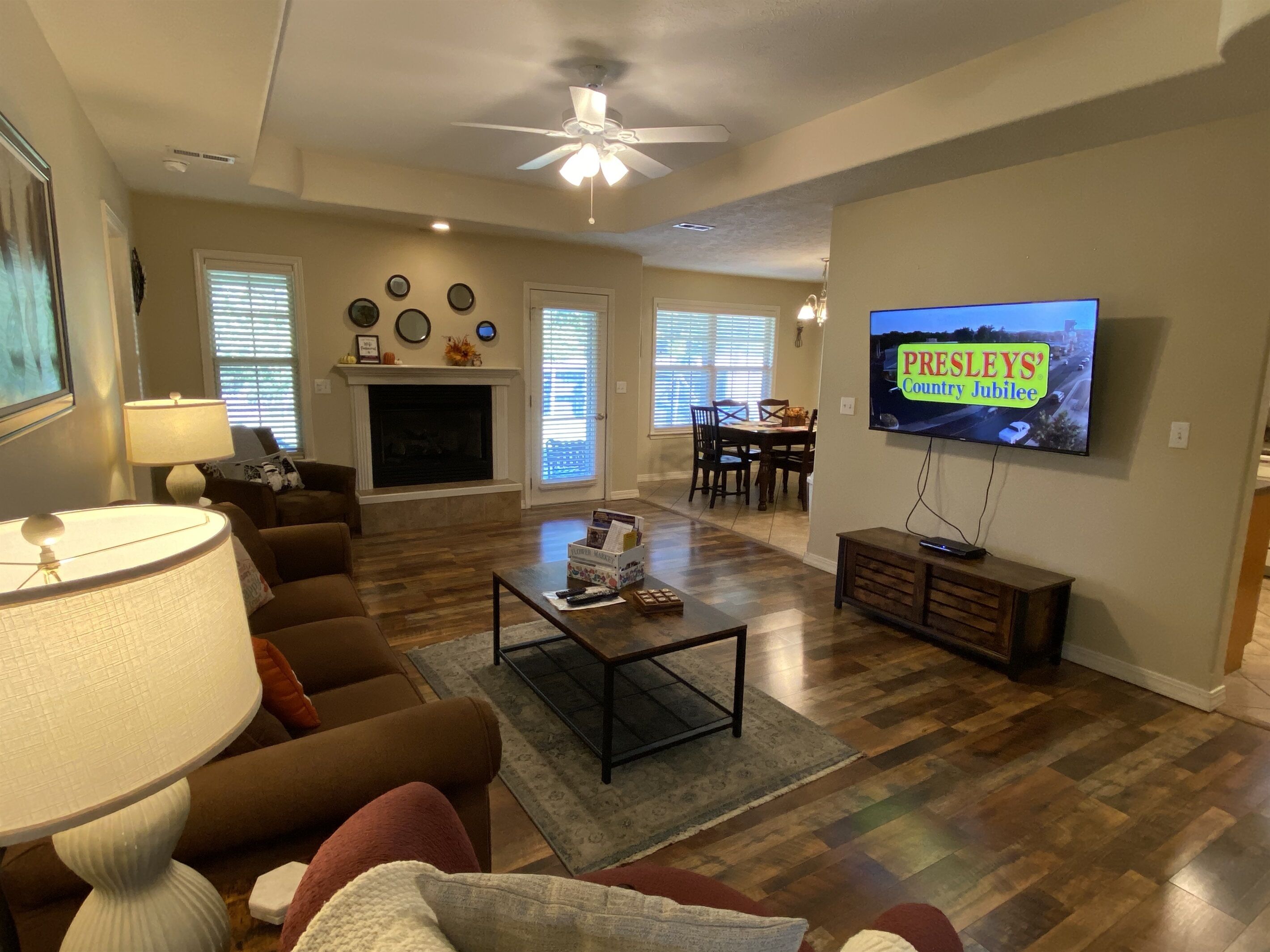 Smart TV, fireplace, DVD player, books