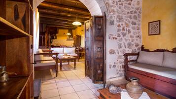 Smart TV, fireplace, DVD player, books