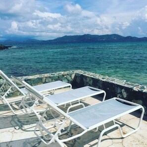 Terrace/patio - 20% discount August-October Beautiful Beachfront Villa 
on Sapphire Beach.  (St Thomas)