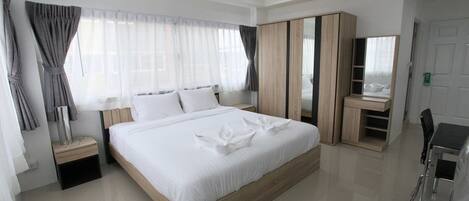 Desk, free WiFi, bed sheets