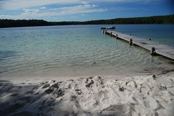 On the beach, sun-loungers, beach towels