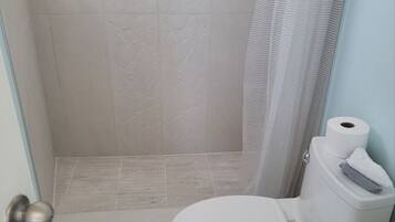 Bathtub, hair dryer, towels, soap